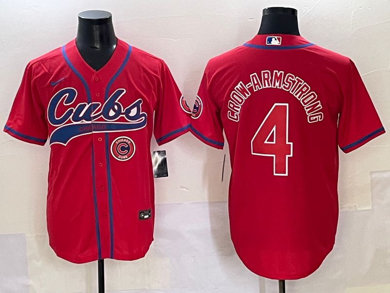 Men 2025 Chicago Cubs #4 Crow-Armstrong Red Joint Name Nike MLB Jersey style 8->youth mlb jersey->Youth Jersey